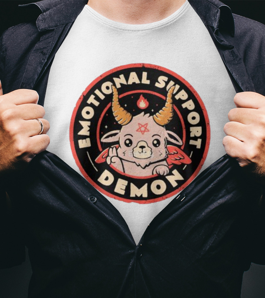 Emotional Support Demon Cute Devil Goat With Wings And Fire T-Shirt