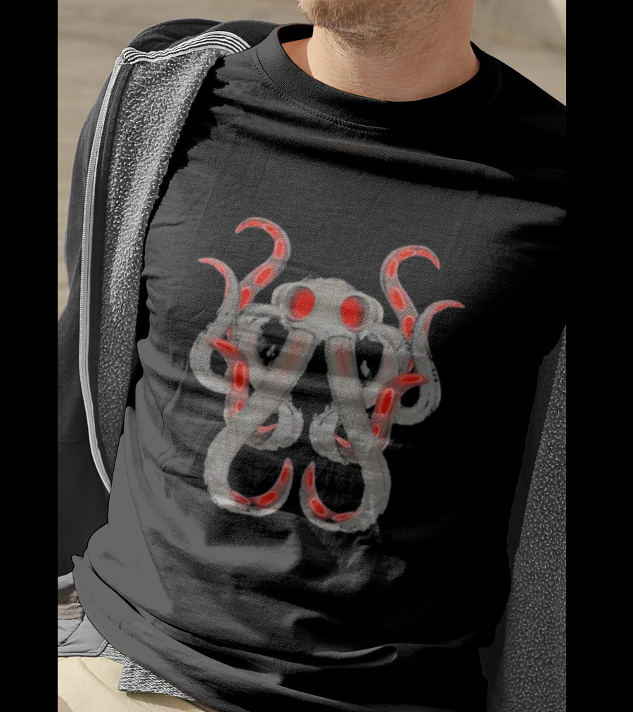 Endra Wearing Ollie Ollie Red-Eyed Octopus T-Shirt