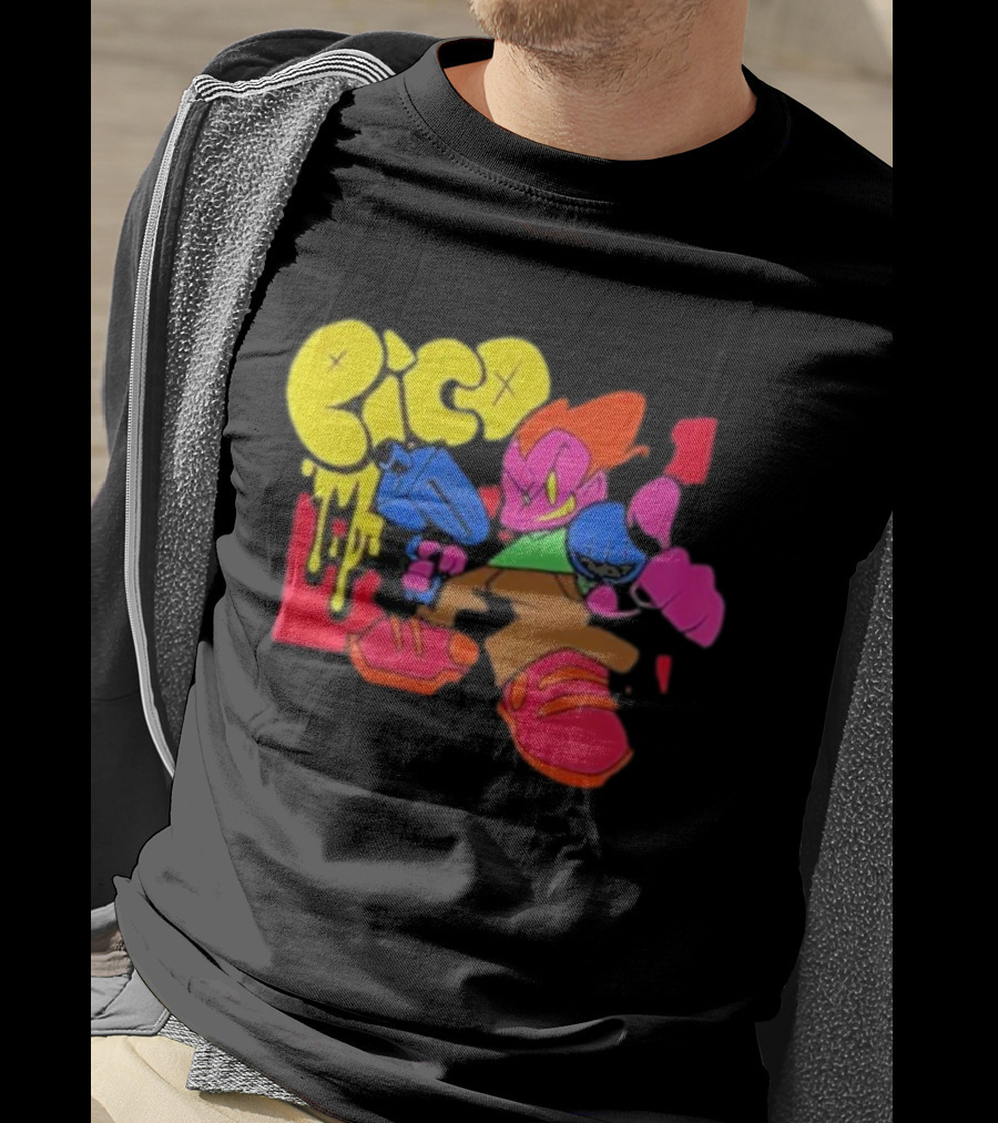 Friday Night Funkin Pico Colorful Cartoon Character Holding Gun T-Shirt
