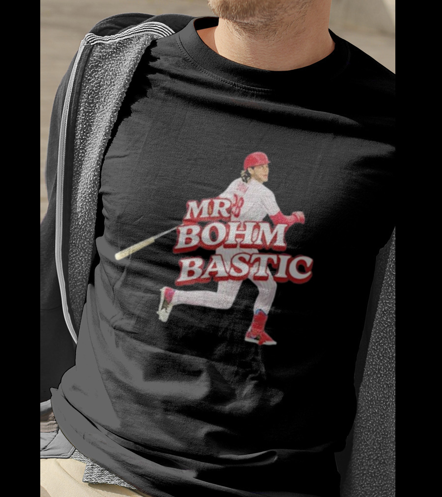 Garrett Stubbs Wearing Mr. Bohm-Bastic Baseball Player T-Shirt