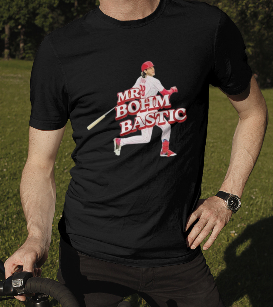 Garrett Stubbs Wearing Mr. Bohm-Bastic Baseball Player T-Shirt