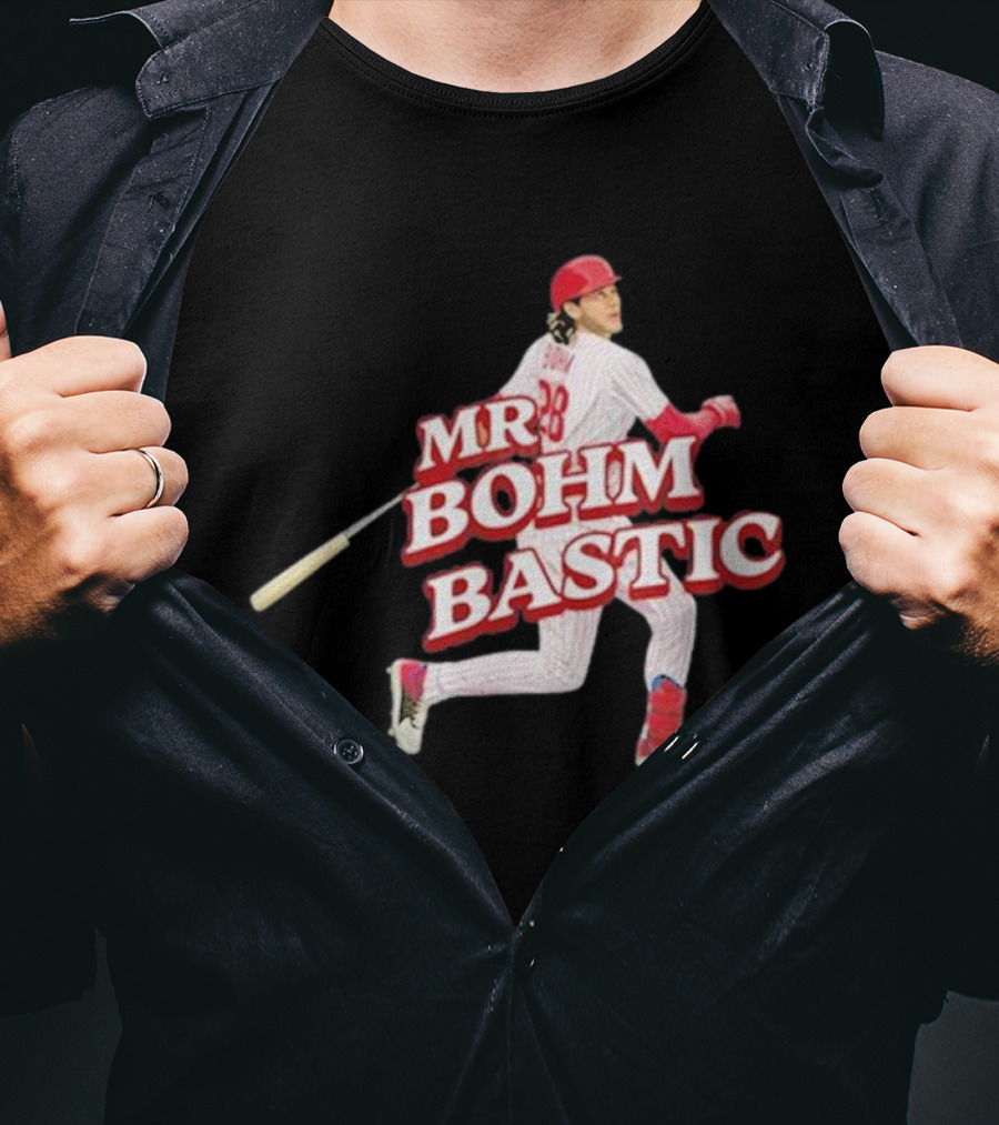 Garrett Stubbs Wearing Mr. Bohm-Bastic Baseball Player T-Shirt