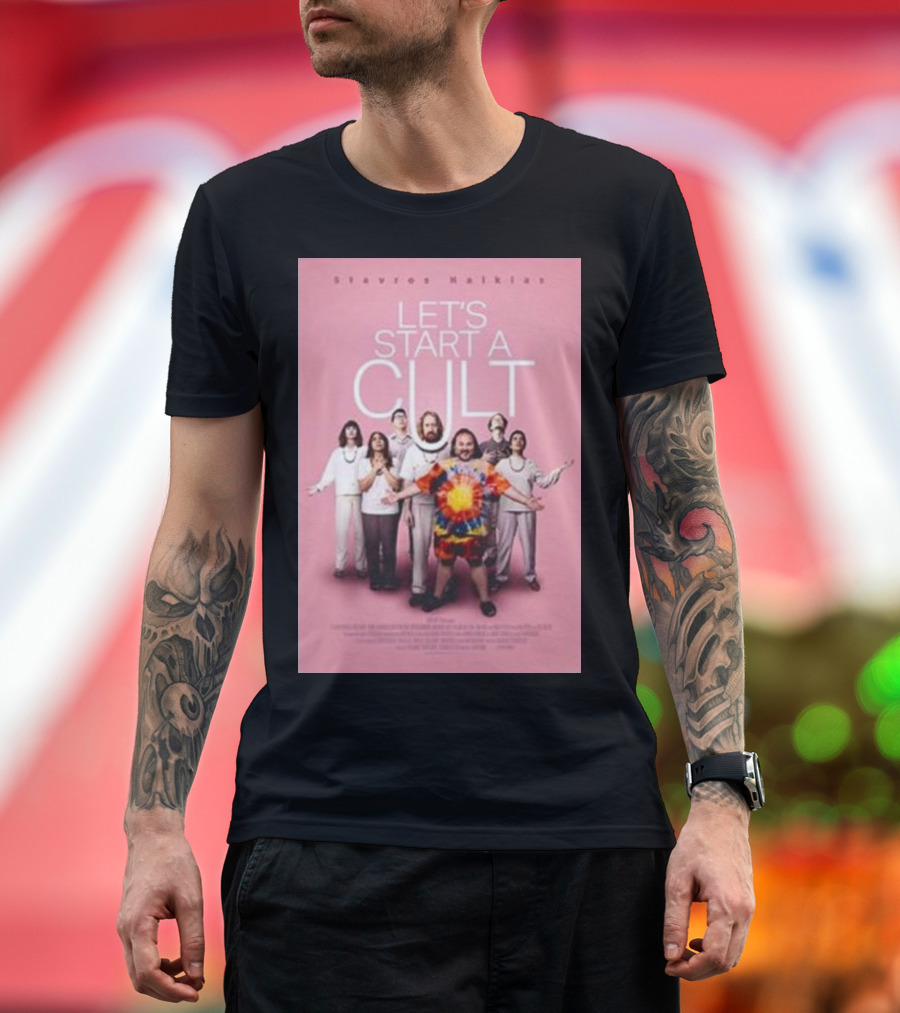 Let's Start a Cult Film with Stavros Halkias Group Photo Pink Background T-Shirt