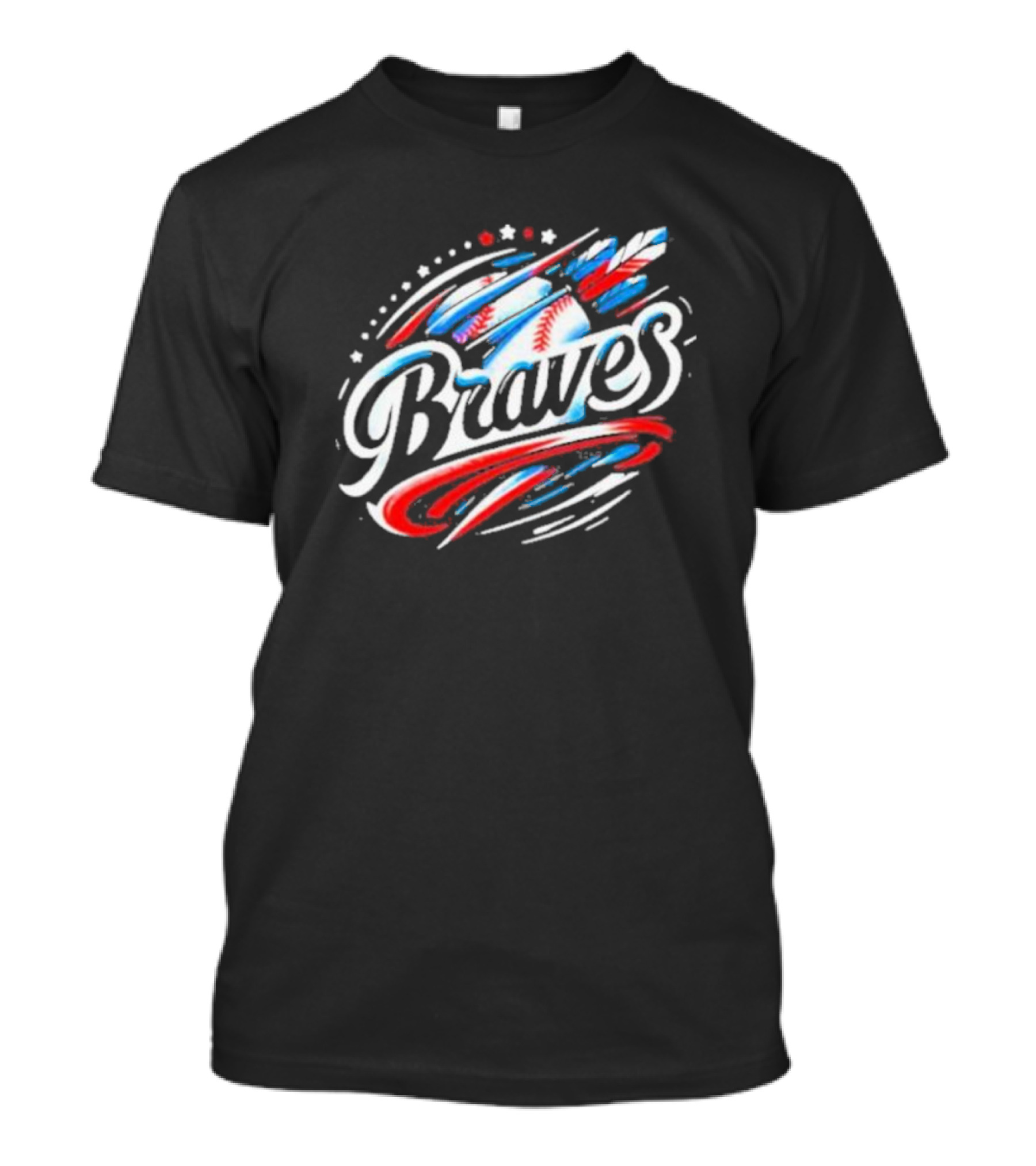 Braves Baseball Feathers MLB Team Logo With Stars And Stripes Motif T-Shirt