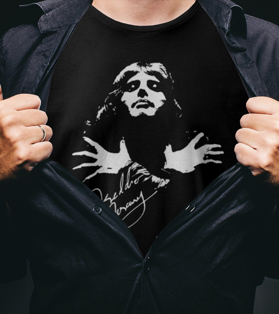 Freddie Mercury Queen Band Autograph Iconic Pose T-Shirt