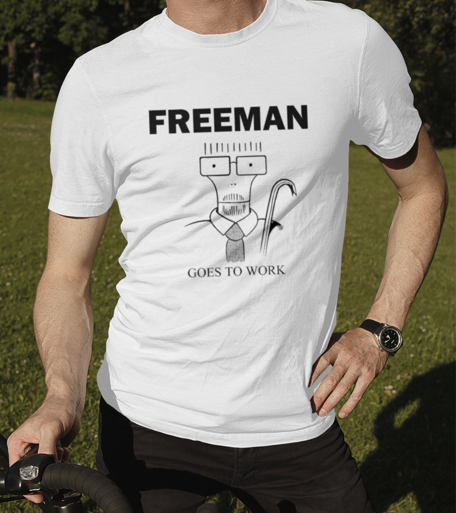 Freeman Goes To Work With Minimalist Character And Iconic Suit Tie T-Shirt