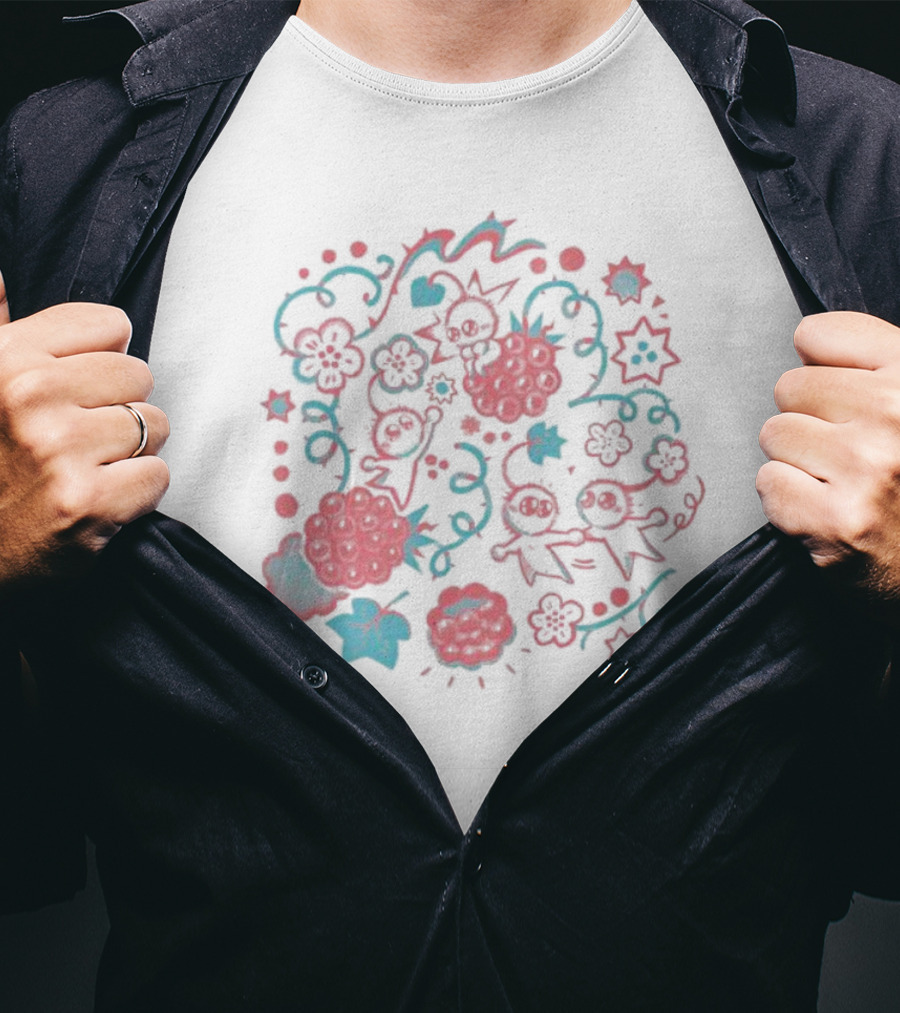 Fresh Picked Raspberries Fun Whimsical Floral And Starry Delight T-Shirt