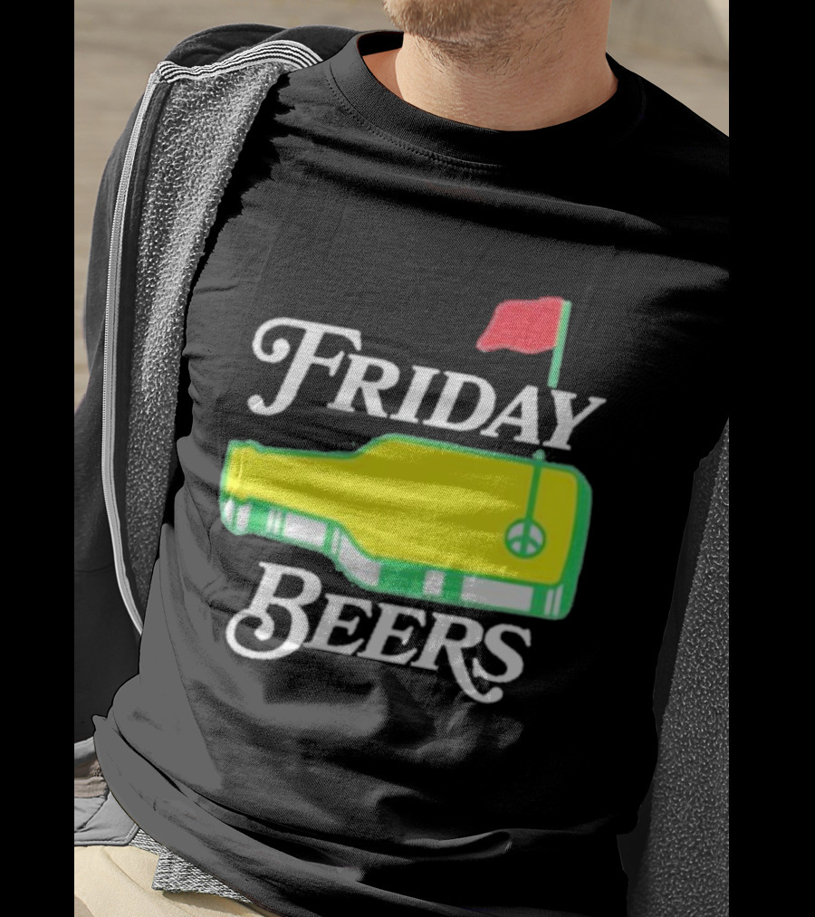 Friday Beers Golf Course Logo Flag Green Bottle T-Shirt