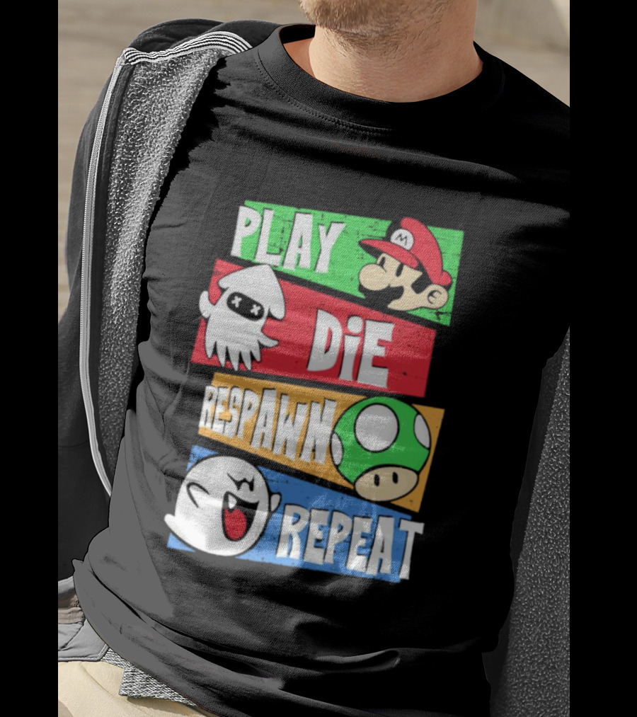 Play Die Respawn Repeat Super Mario Gamer's Life T-Shirt