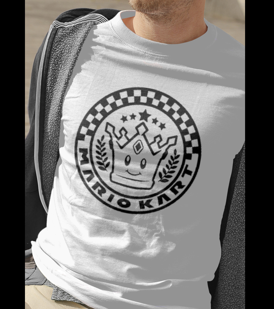 Damien Haas Wearing Mario Kart Crown Emblem Super Nintendo World T-Shirt