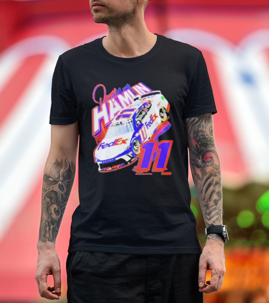 Denny Hamlin Joe Gibbs Racing FedEx Car 11 Black Collection T-Shirt