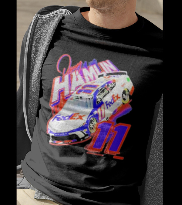Denny Hamlin Joe Gibbs Racing FedEx Car 11 Black Collection T-Shirt