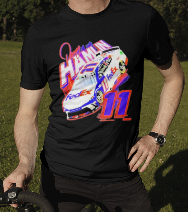 Denny Hamlin Joe Gibbs Racing FedEx Car 11 Black Collection T-Shirt