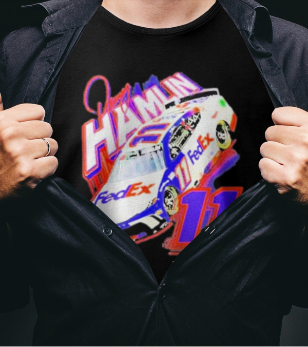 Denny Hamlin Joe Gibbs Racing FedEx Car 11 Black Collection T-Shirt