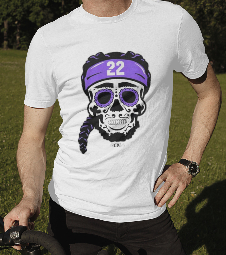 Derrick Henry 22 NFLPA Sugar Skull Baltimore Ravens Braids T-Shirt
