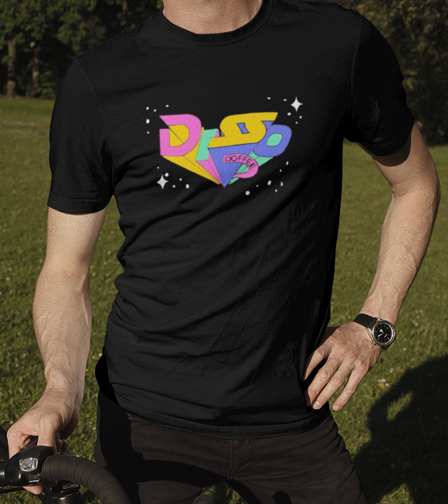 Disso Coffee Retro 3D Text Colorful Shapes With Stars T-Shirt