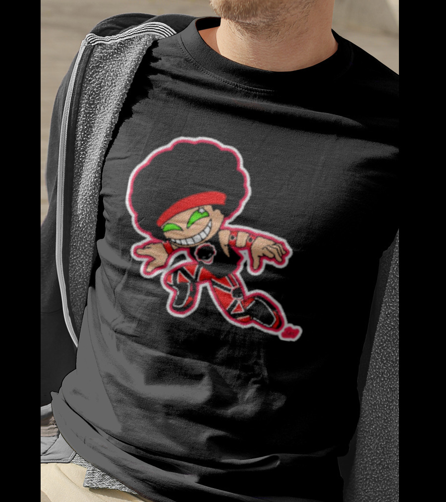 Dom Cirrus Alt Logo Cartoon Character With Afro And Red T-Shirt