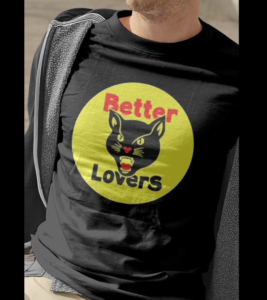 Better Lovers Band Better Lovers Black Cat Bootleg Better Lovers Black Cat Yellow Circle T-Shirt