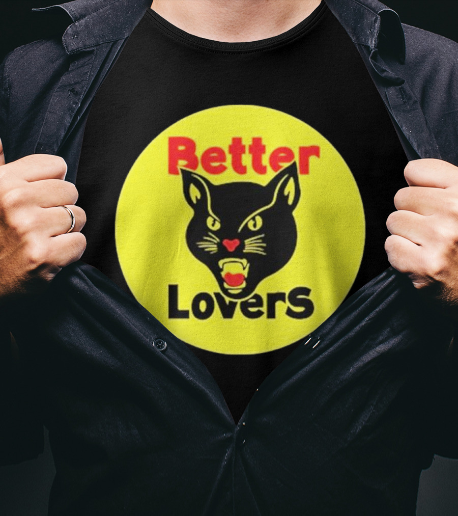 Better Lovers Band Better Lovers Black Cat Bootleg Better Lovers Black Cat Yellow Circle T-Shirt