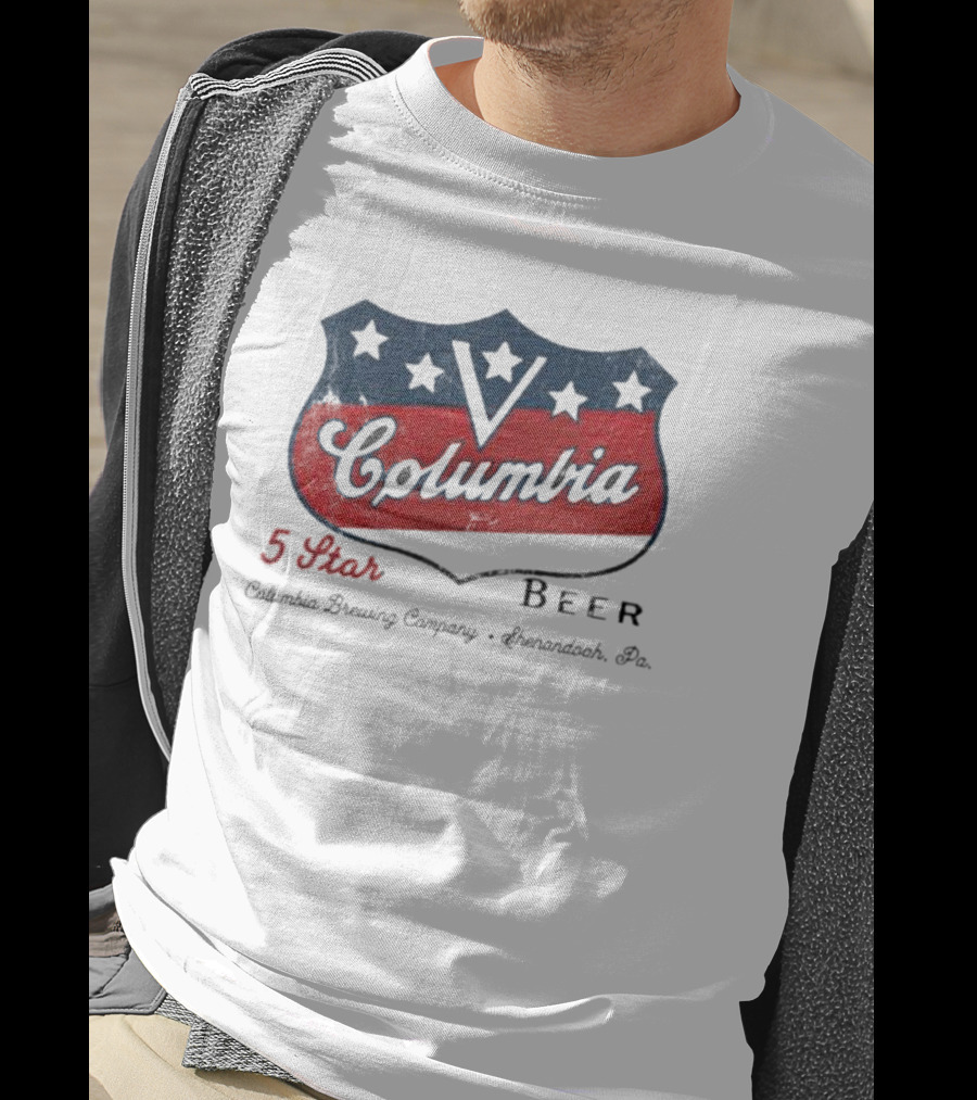 Columbia 5 Star Beer Columbia Brewing Company Shenandoah Pa Emblem T-Shirt
