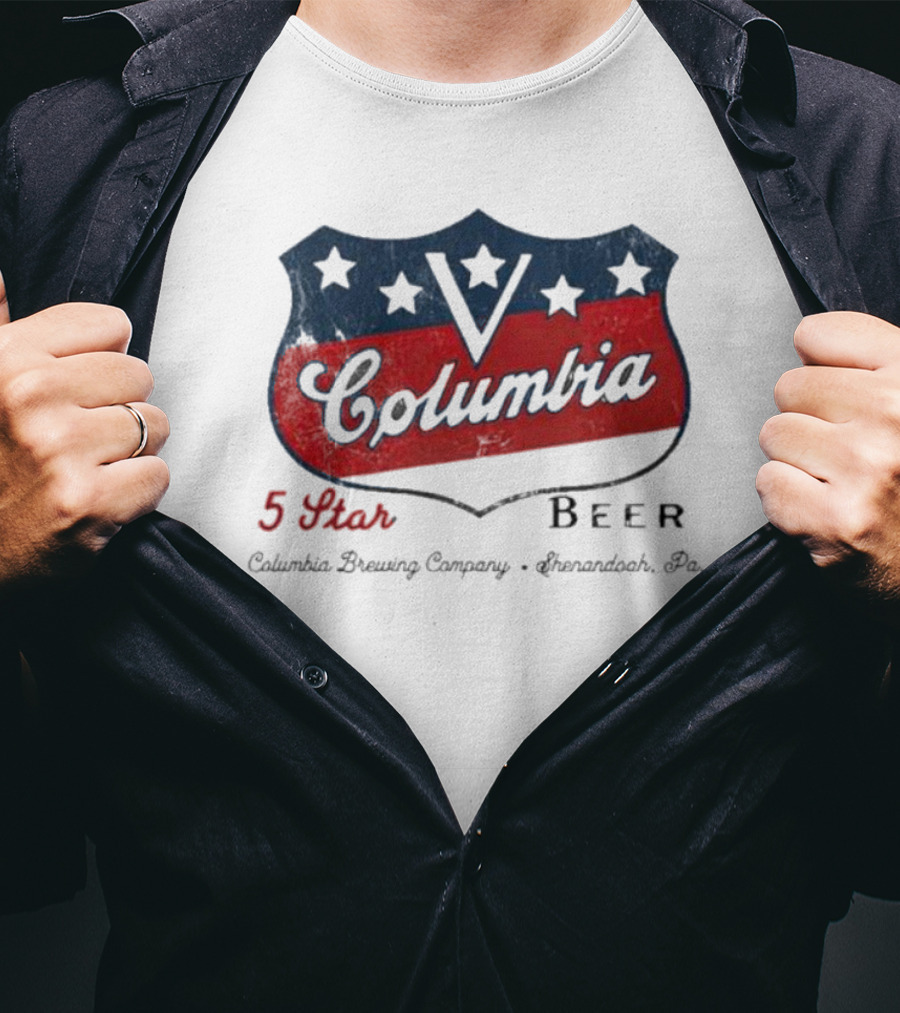 Columbia 5 Star Beer Columbia Brewing Company Shenandoah Pa Emblem T-Shirt