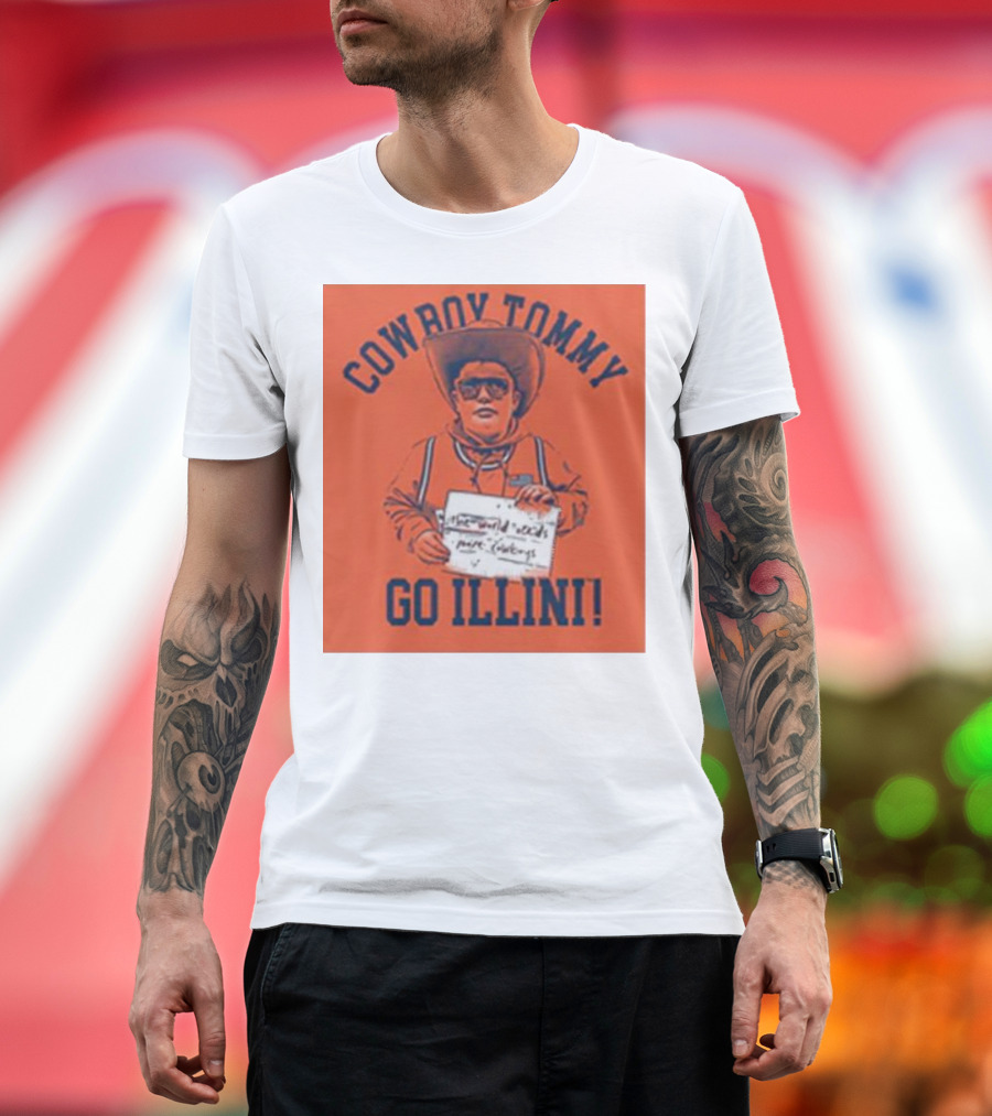 Cowboy Tommy Go Illini Orange Shirt with Sunglasses and Cowboy Hat T-Shirt