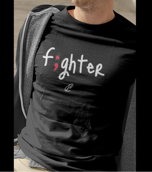 Fighter With Red Semicolon Symbol And Brushstroke Signature T-Shirt