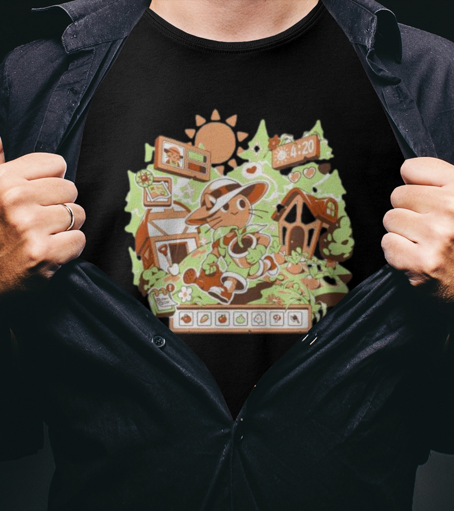 4:20 Harvest Meow In Farm Game Scene T-Shirt