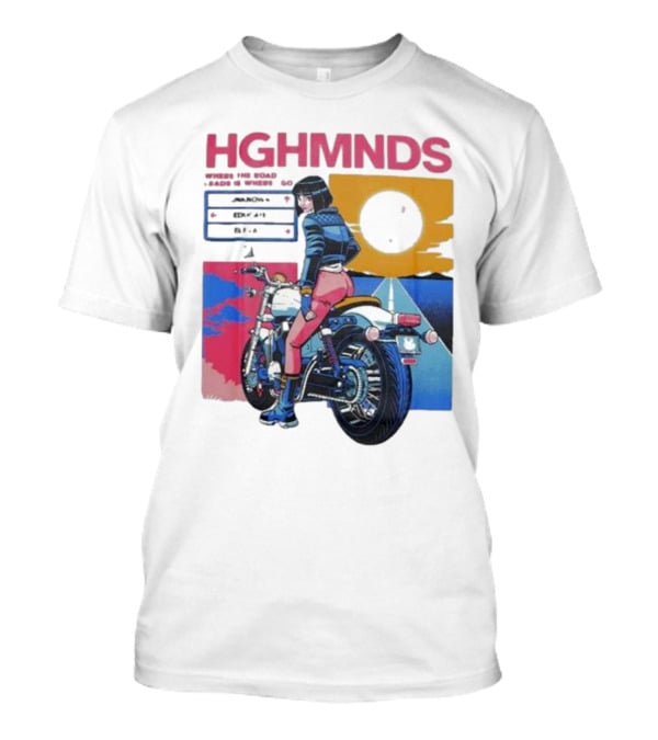 Hghmnds Where The Road Leads Is Where I Go Unknown Educate Elevate Biker Anime Style Moon Sun Desert Journey T-Shirt