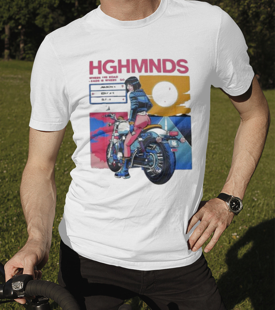 Hghmnds Where The Road Leads Is Where I Go Unknown Educate Elevate Biker Anime Style Moon Sun Desert Journey T-Shirt