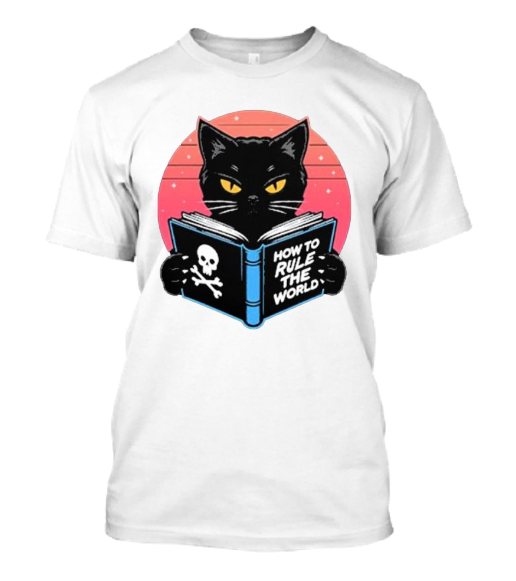 How To Rule The World Black Cat Reading Book With Skull T-Shirt