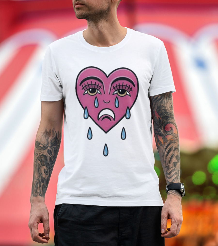Hursey Hand Painter Crying Heart Sad Pink Teardrop Face T-Shirt