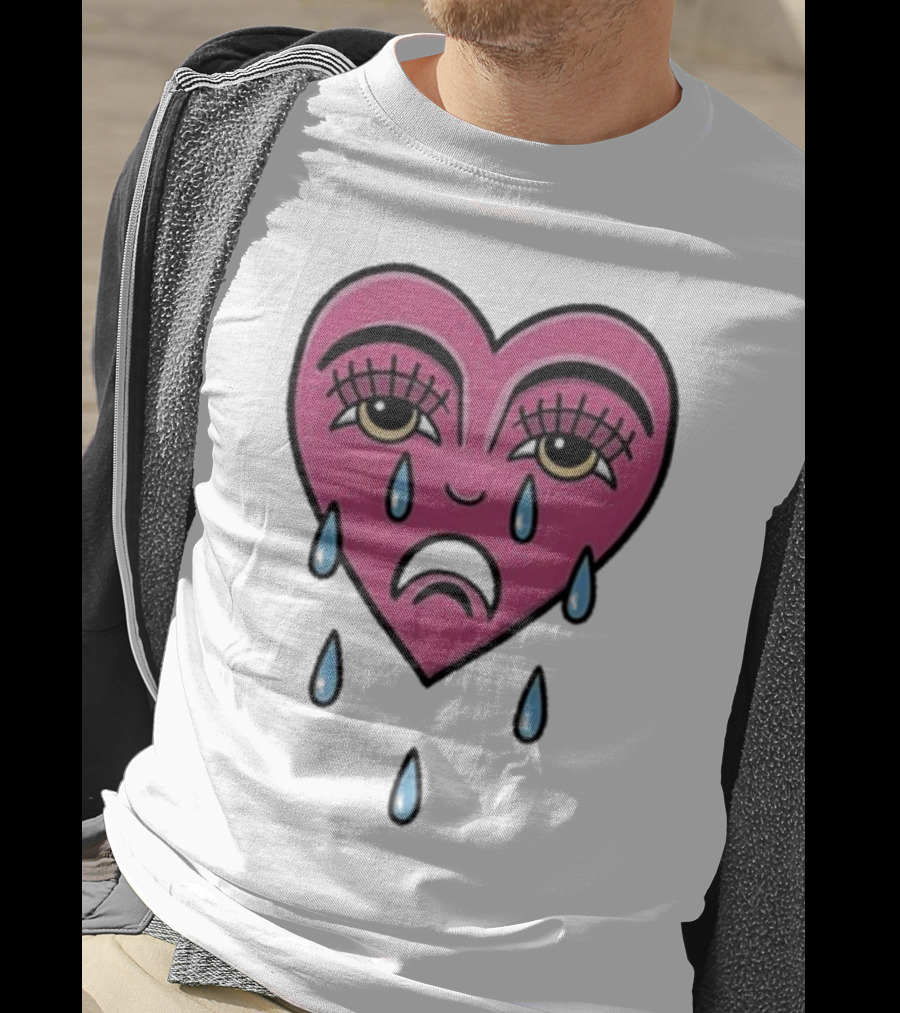 Hursey Hand Painter Crying Heart Sad Pink Teardrop Face T-Shirt