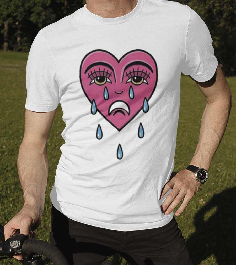 Hursey Hand Painter Crying Heart Sad Pink Teardrop Face T-Shirt