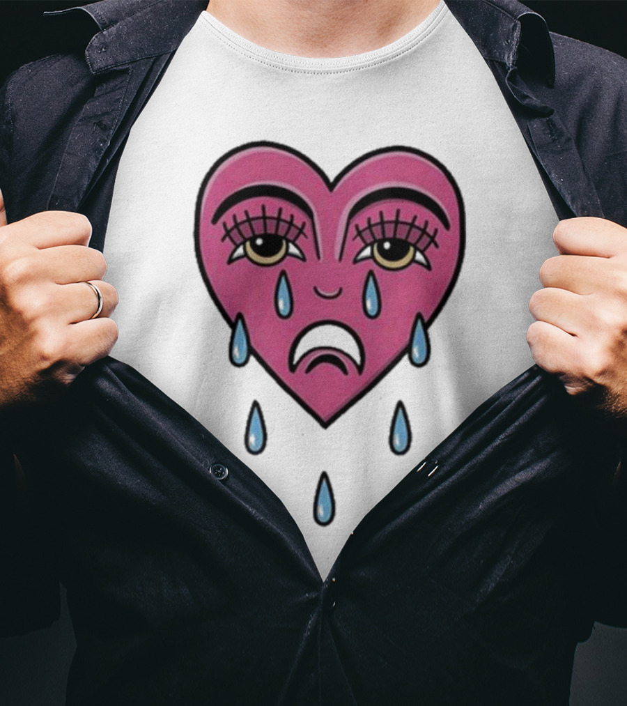 Hursey Hand Painter Crying Heart Sad Pink Teardrop Face T-Shirt