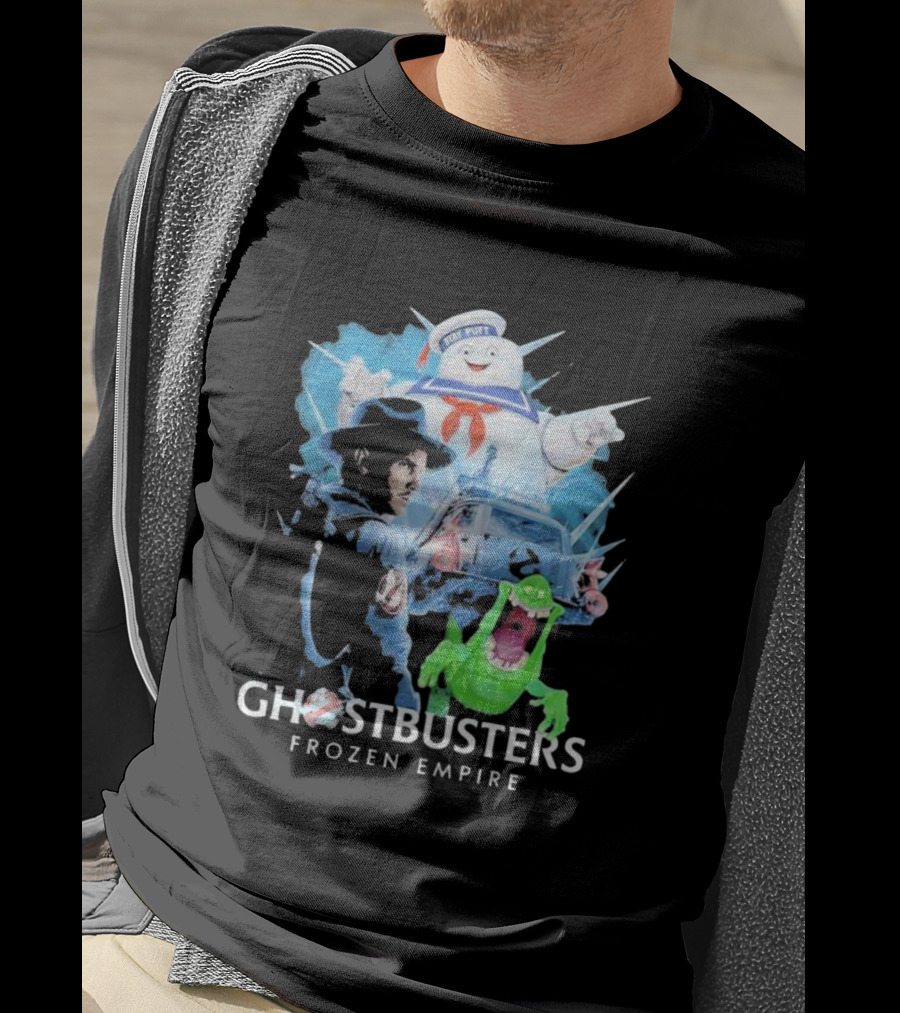 Ghostbusters Frozen Empire Stay Puft Slimer Ecto-1 T-Shirt
