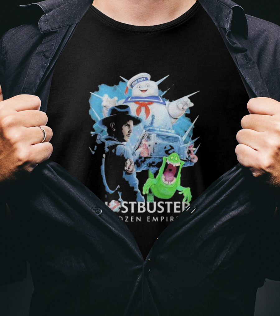 Ghostbusters Frozen Empire Stay Puft Slimer Ecto-1 T-Shirt