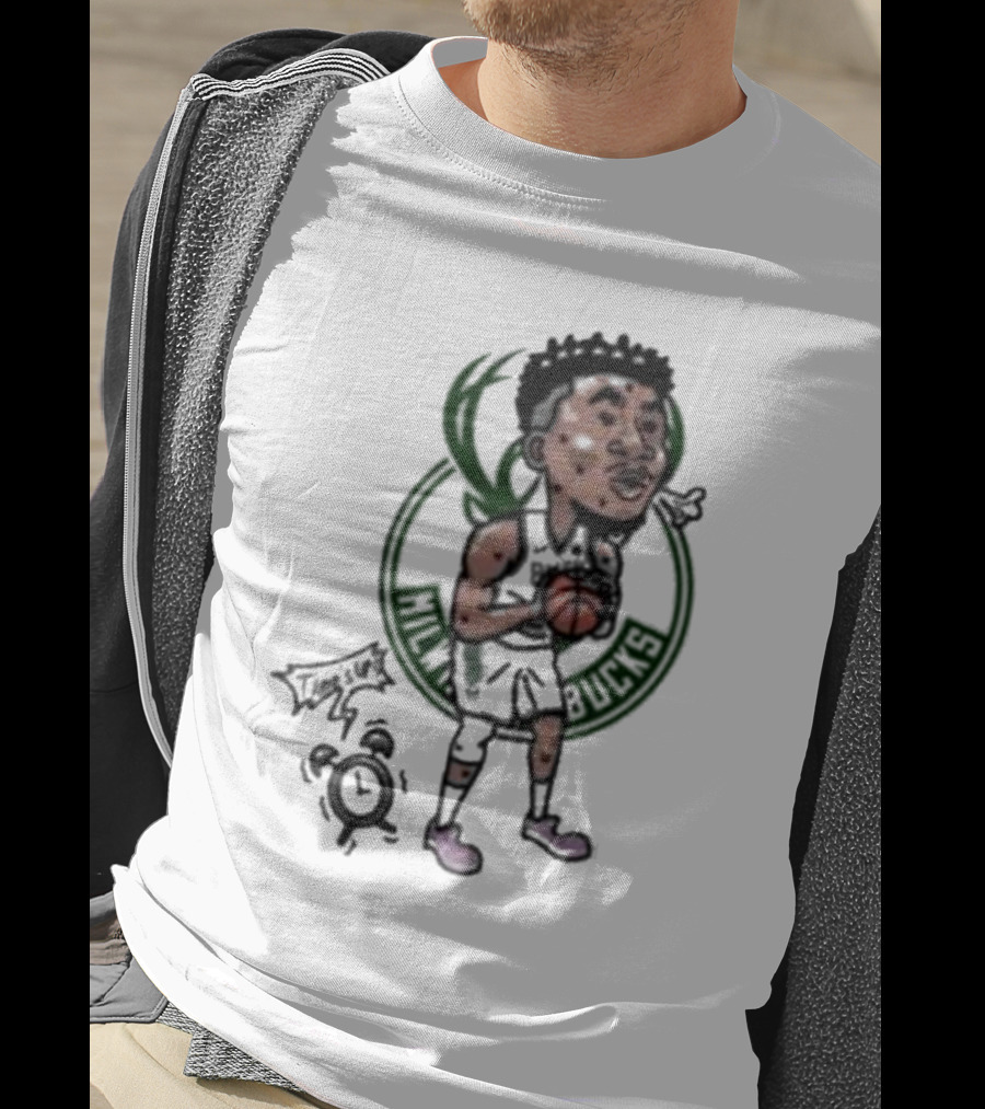 Giannis Antetokounmpo Milwaukee Bucks Cartoon Basketball Player Clock T-Shirt