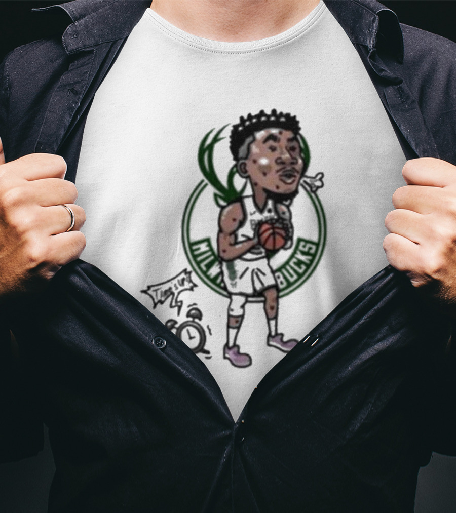 Giannis Antetokounmpo Milwaukee Bucks Cartoon Basketball Player Clock T-Shirt