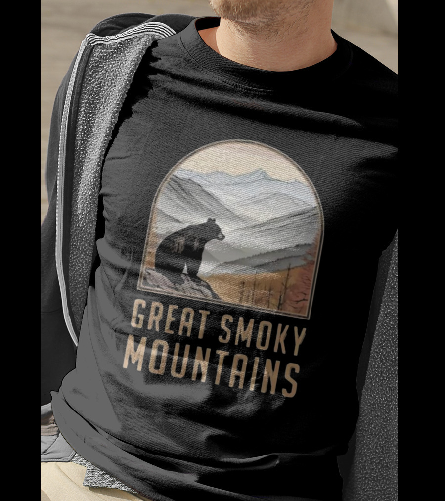 Great Smoky Mountains National Park Bear Silhouette Over Scenic Mountain Landscape T-Shirt