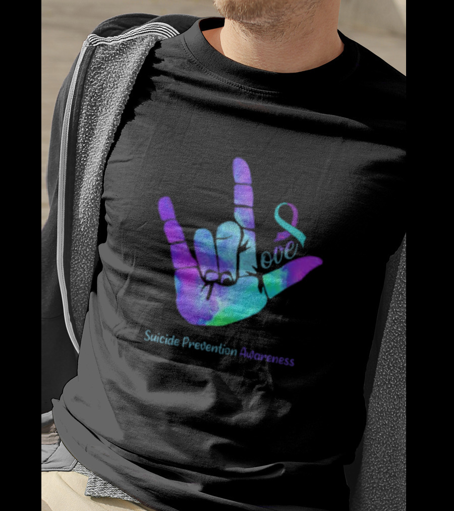 Love Hand Sign With Ribbon For Suicide Prevention Awareness T-Shirt