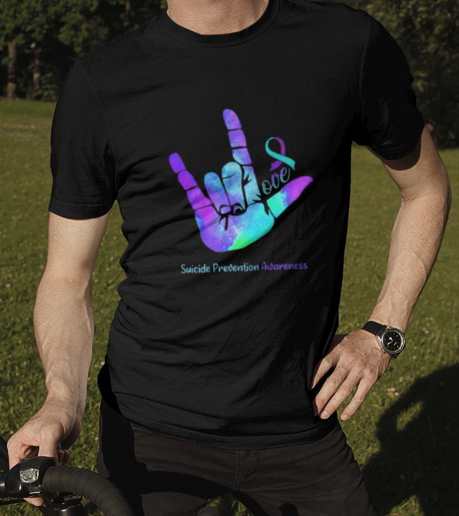 Love Hand Sign With Ribbon For Suicide Prevention Awareness T-Shirt