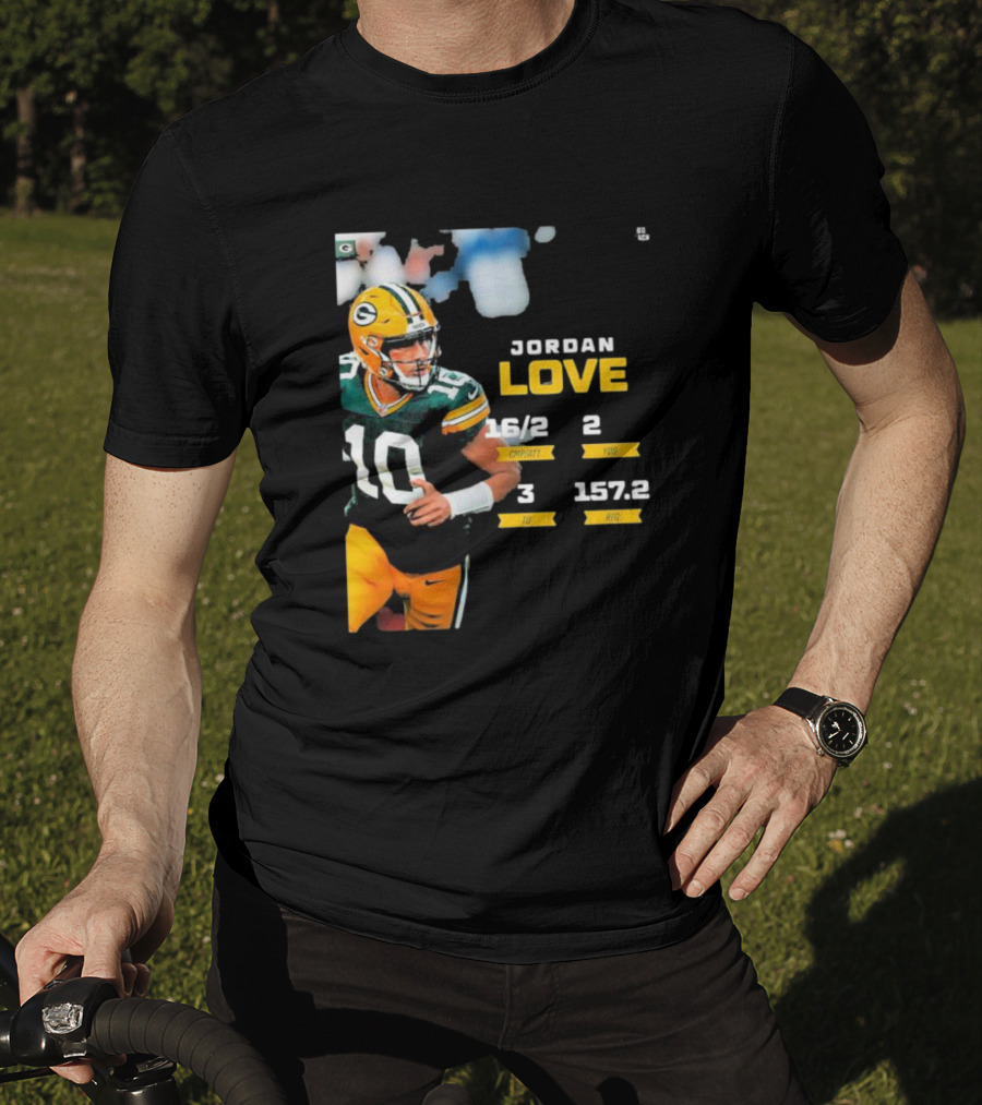 Jordan Love Green Bay Packers 16/2 3 TD 2 YDS 157.2 RTG T-Shirt