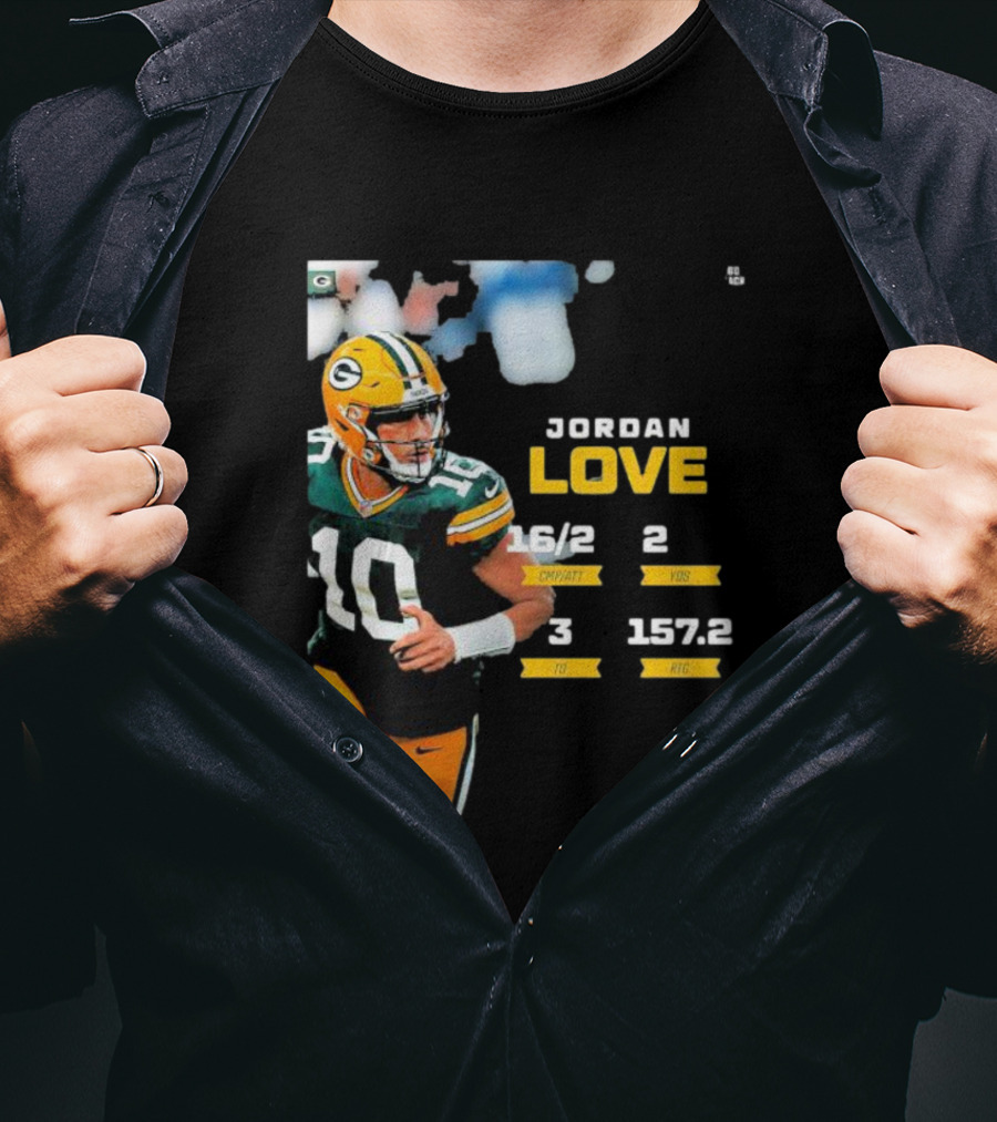 Jordan Love Green Bay Packers 16/2 3 TD 2 YDS 157.2 RTG T-Shirt