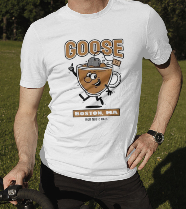Goose Boston MA 2024 At MGM Music Hall Event Graphic With Animated Coffee Cup T-Shirt