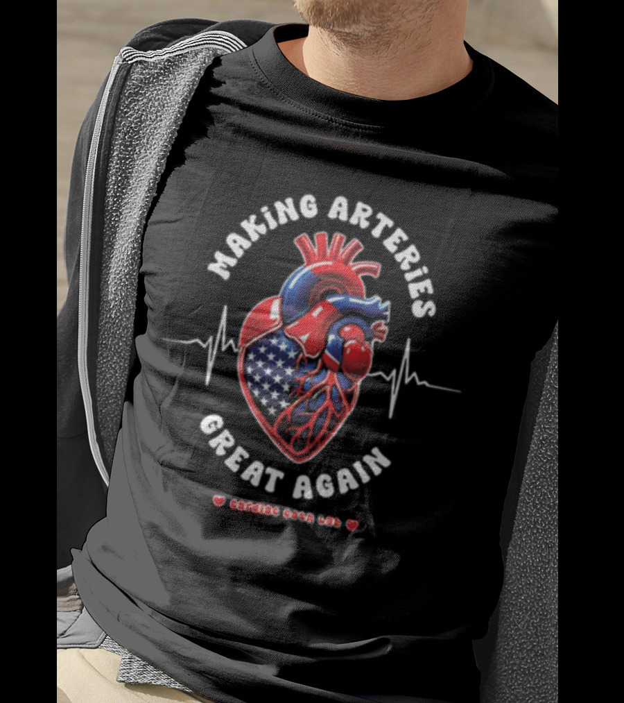 Making Arteries Great Again Patriotic Heartbeat Cardiac Cath Lab T-Shirt