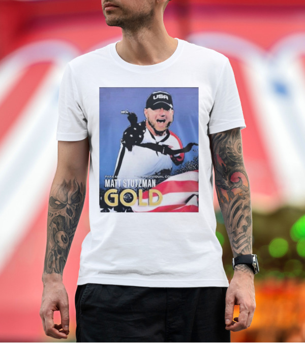 Premium T-Shirt: PARA ARCHERY MEN'S INDIVIDUAL COMPOUND OPEN MATT STUTZMAN GOLD USA T-Shirt PARA ARCHERY MEN'S INDIVIDUAL COMPOUND OPEN MATT STUTZMAN GOLD USA T-Shirt