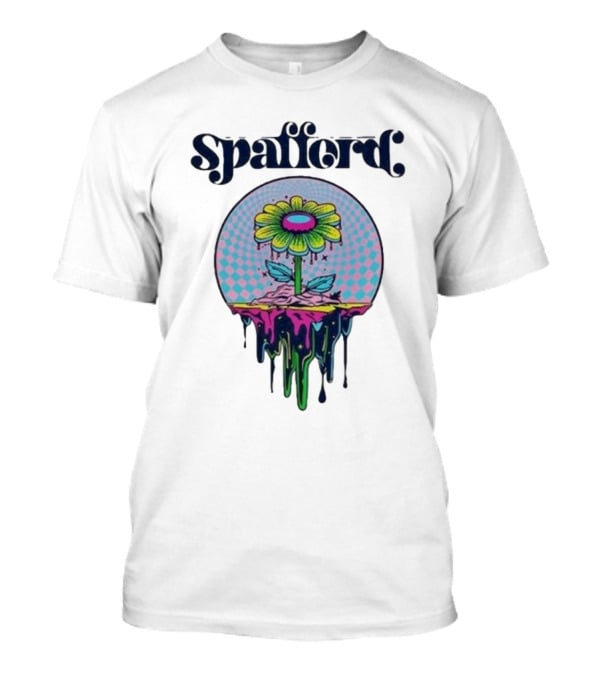 Spafford Psychedelic Space Flower In Pink And Blue Checkerboard T-Shirt