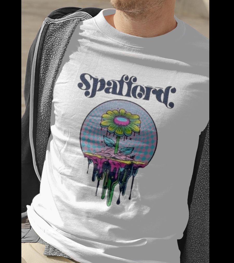 Spafford Psychedelic Space Flower In Pink And Blue Checkerboard T-Shirt