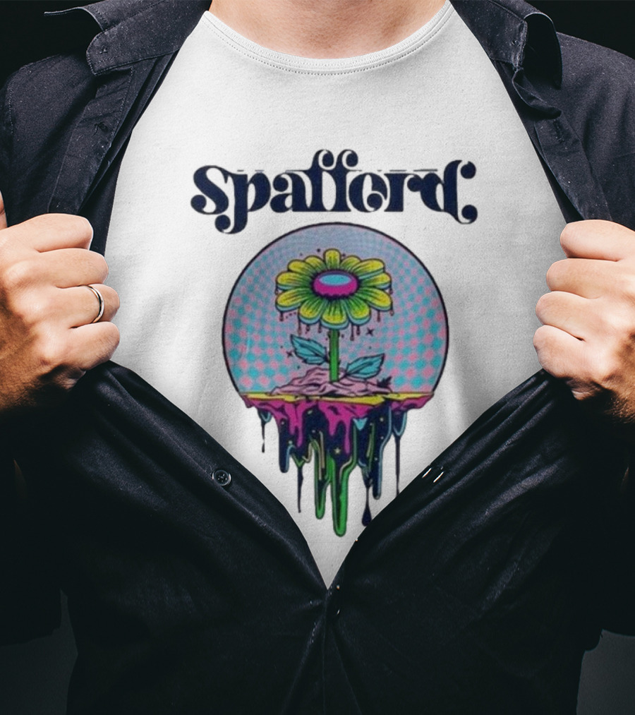 Spafford Psychedelic Space Flower In Pink And Blue Checkerboard T-Shirt